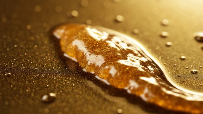 Texture liquide ambrée évoquant les notes de musc et d'ambre