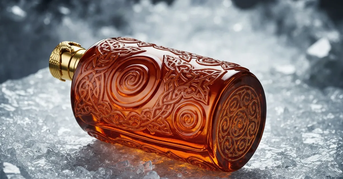 L'Alchimie du Froid et de l'Agrume : Flacon de parfum Passionate Boadicea the Victorious sur un socle de glace
